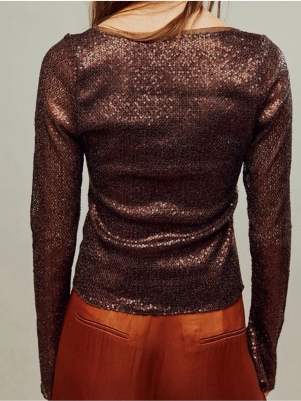 NWT Free People Intimately Late Night Disco Layering Top Sequin Hot Fudge Brown